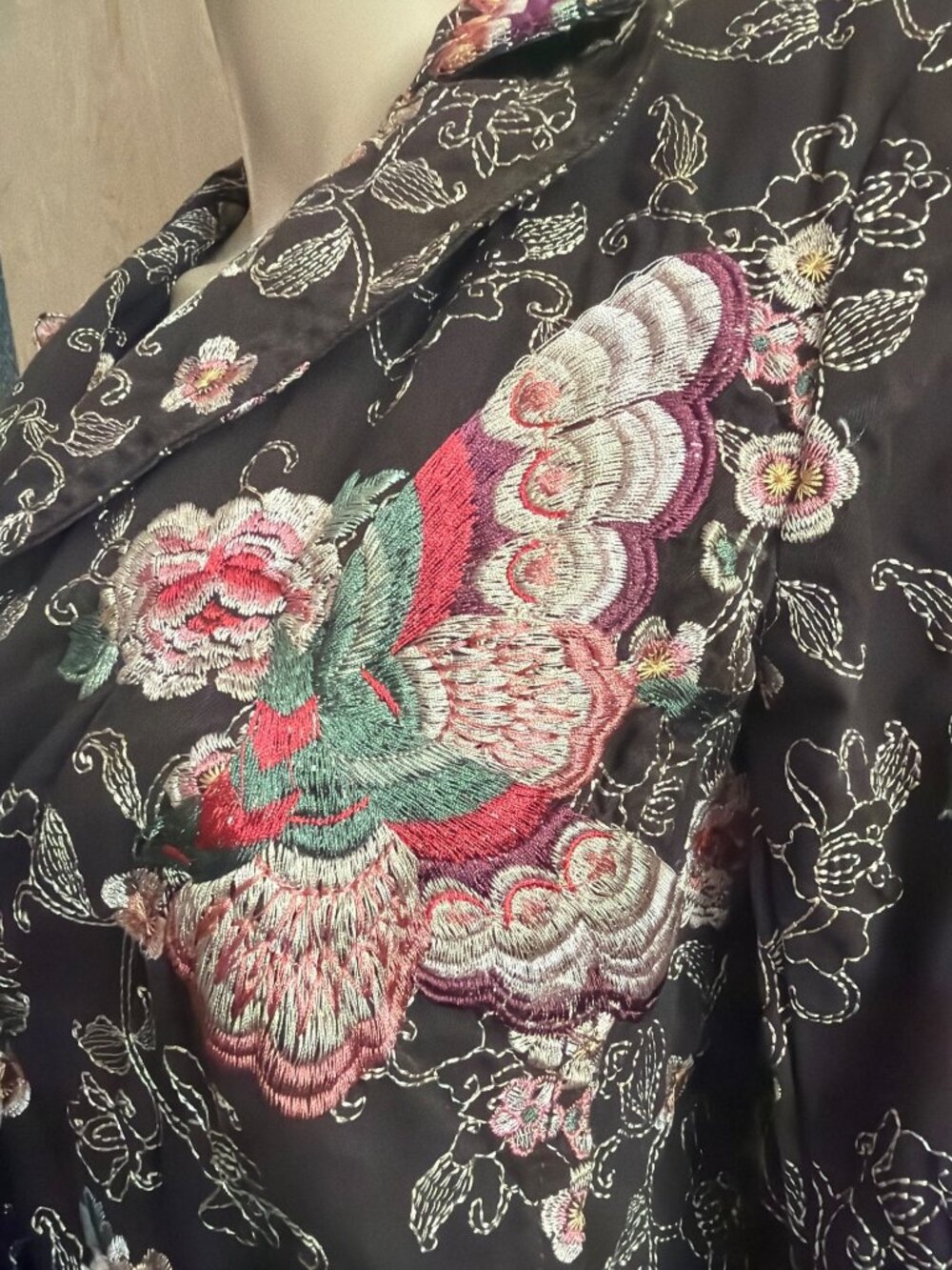Rare Vintage Johnny Was Brown Embroidered Cotton Duster Coat w/Ornate Collar M - Picture 9 of 16